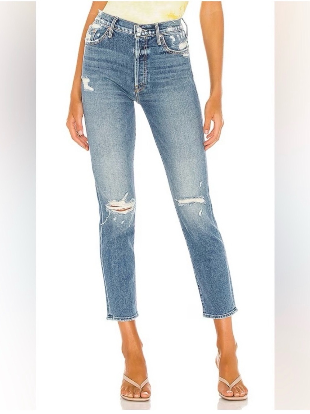 MOTHER The Trickster Ankle On Holy Ground Distressed Jeans Size 30